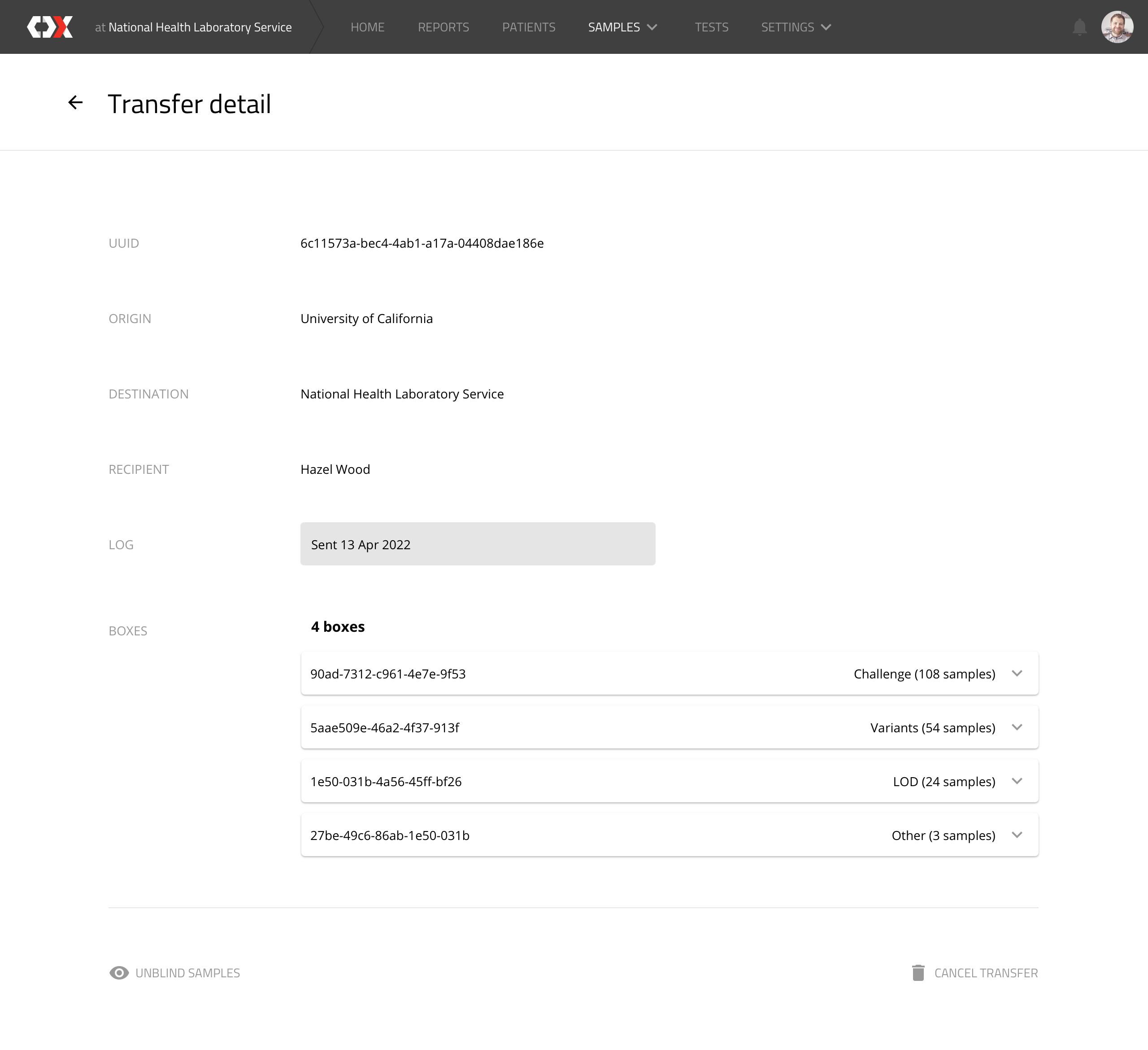 Transfer detail
